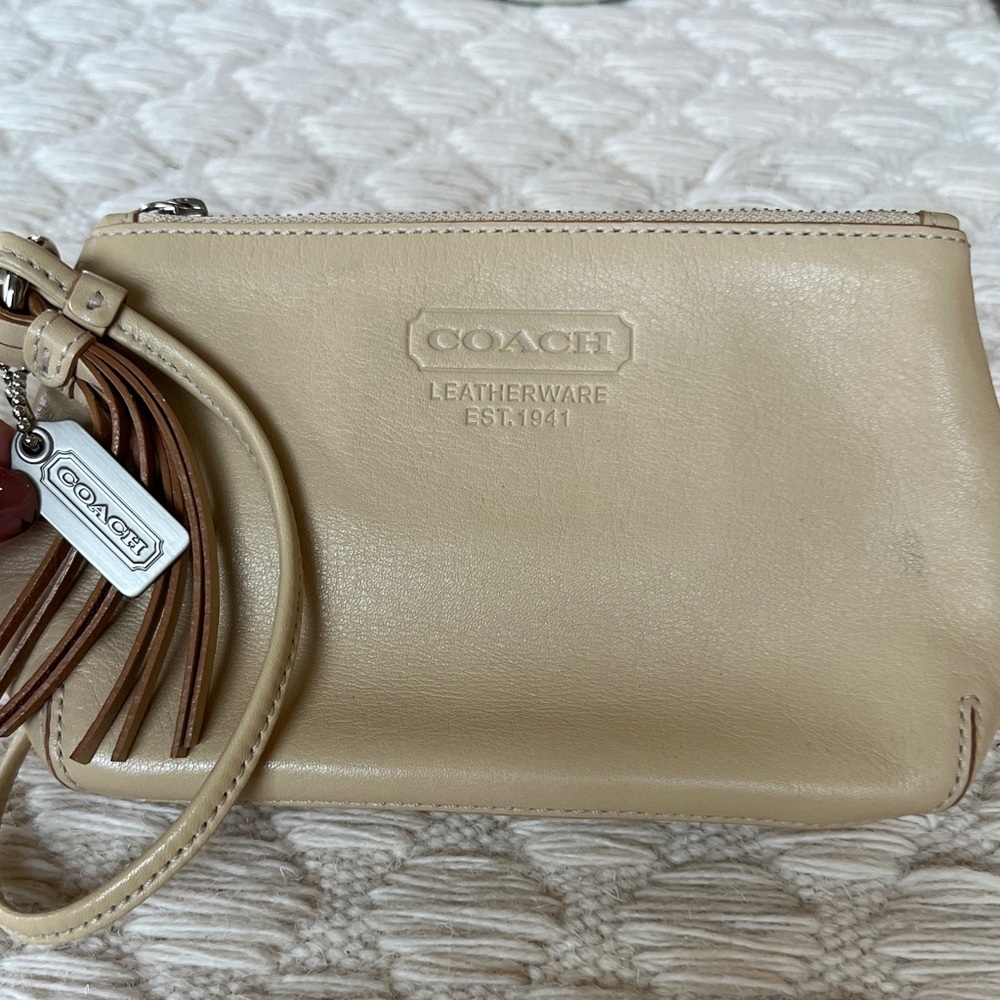 Coach Beige Leather Wristlet